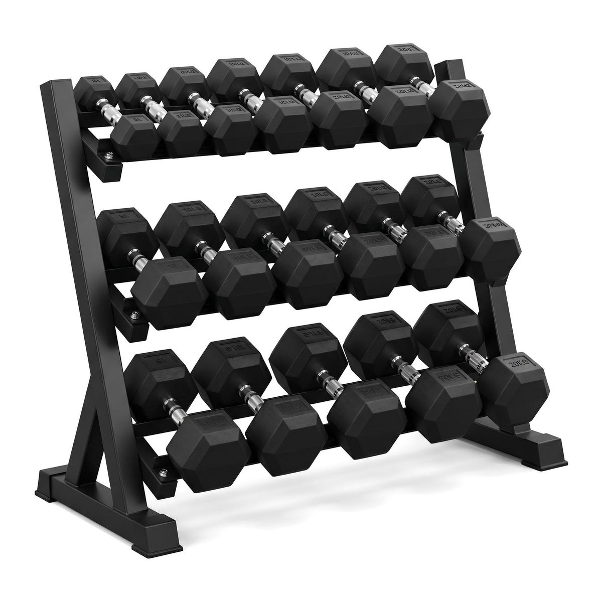 Rubber Hex Dumbbells with Rack O706386