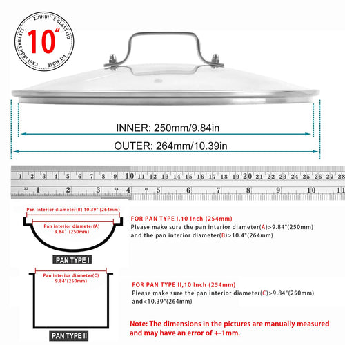 10 Inch Glass Lid for Cast Iron Skillet and Frying Pan T8660