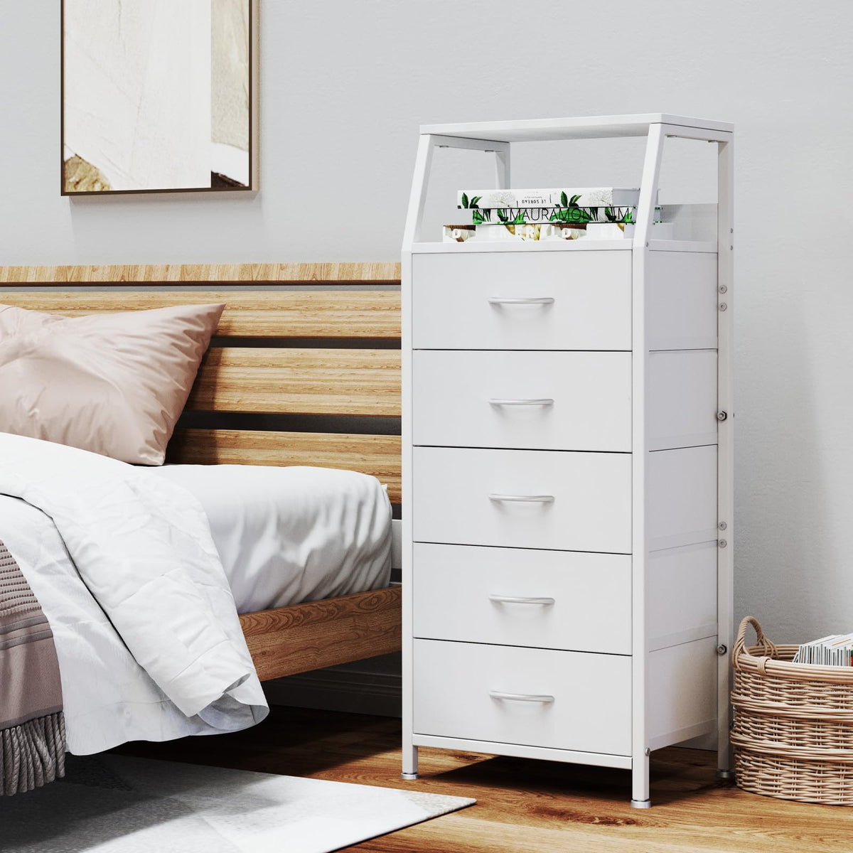 White 5 Drawer Fabric Dresser Y95056