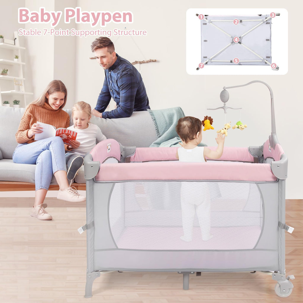5-in-1 Pink Baby Bassinet Bedside Crib G72325
