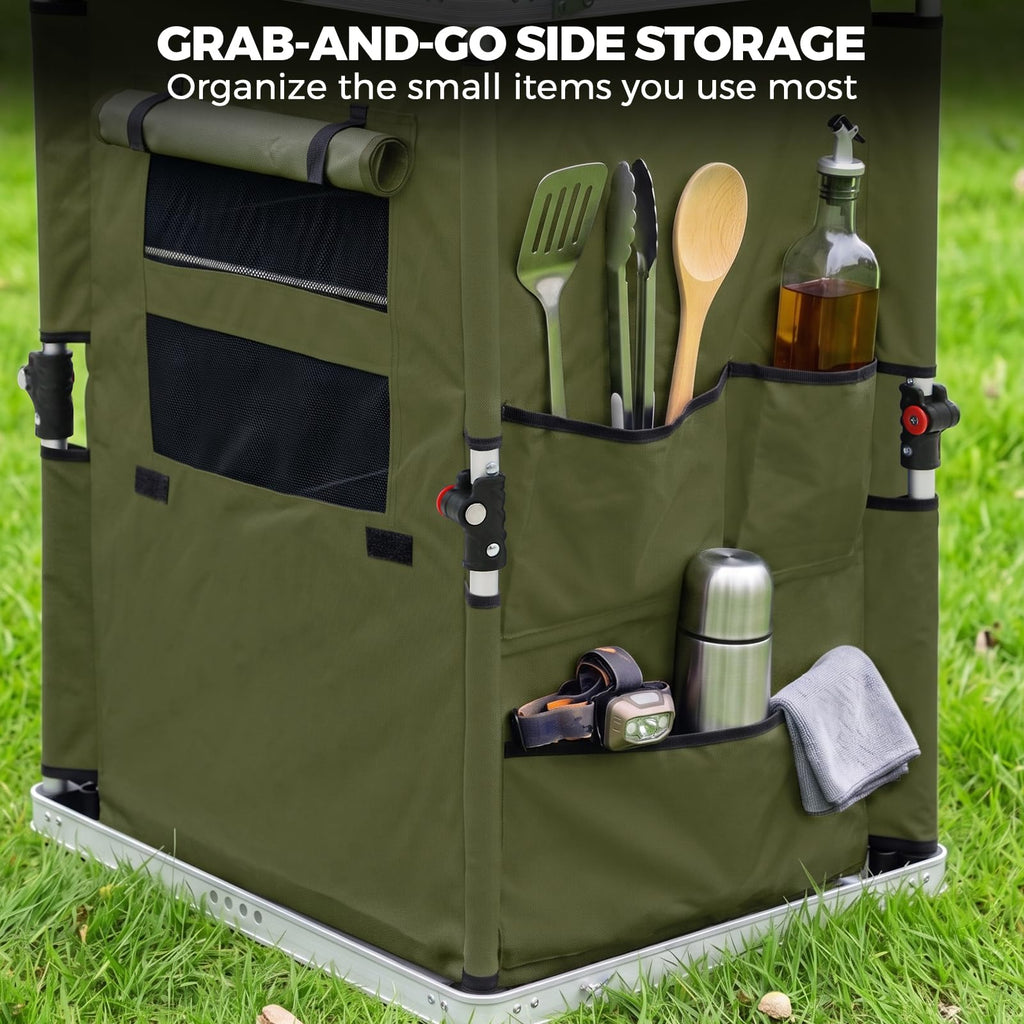 Green Portable Aluminum Folding Camping Table with Storage Organizer K38351
