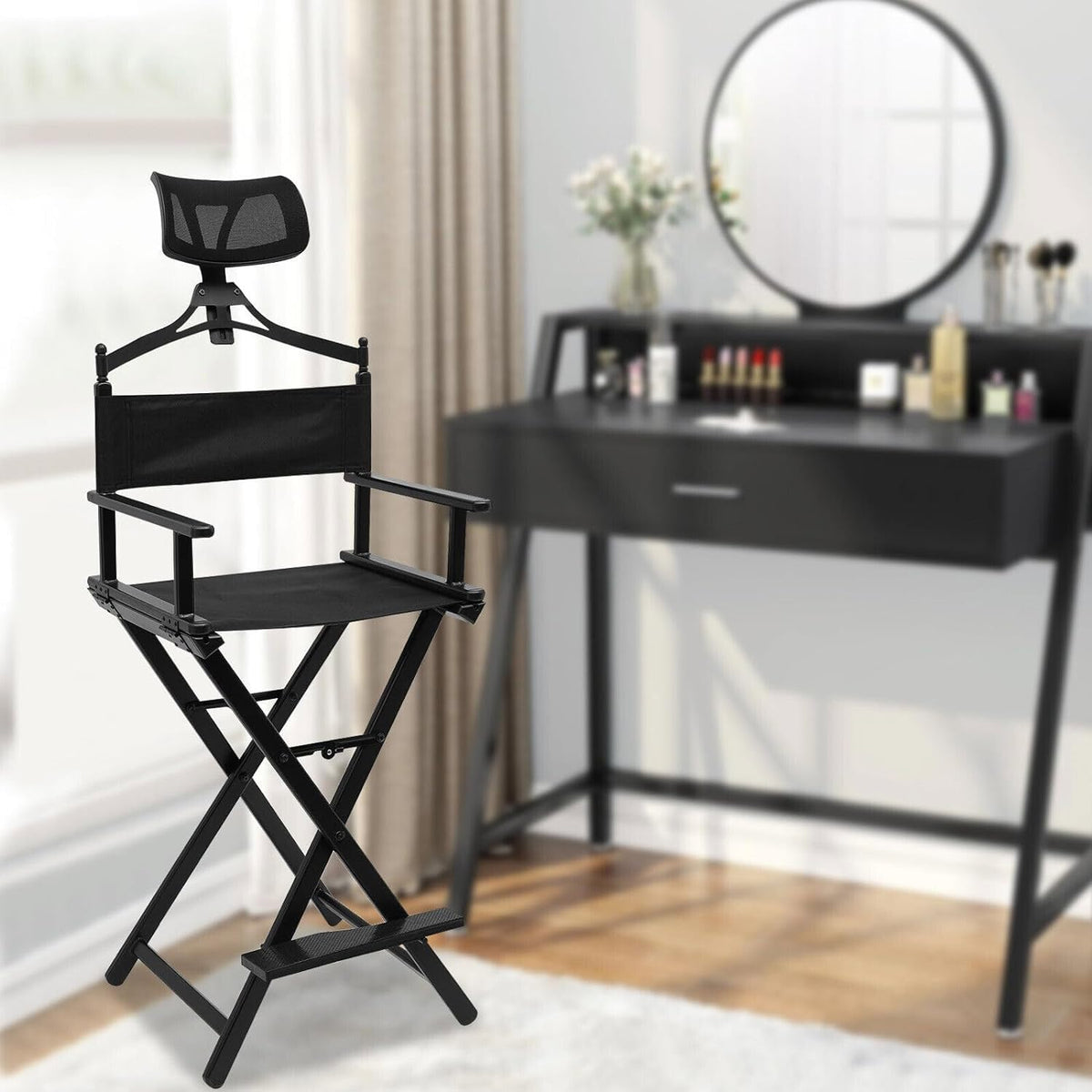 Extra Tall Foldable Makeup Artist Chair with Headrest B234
