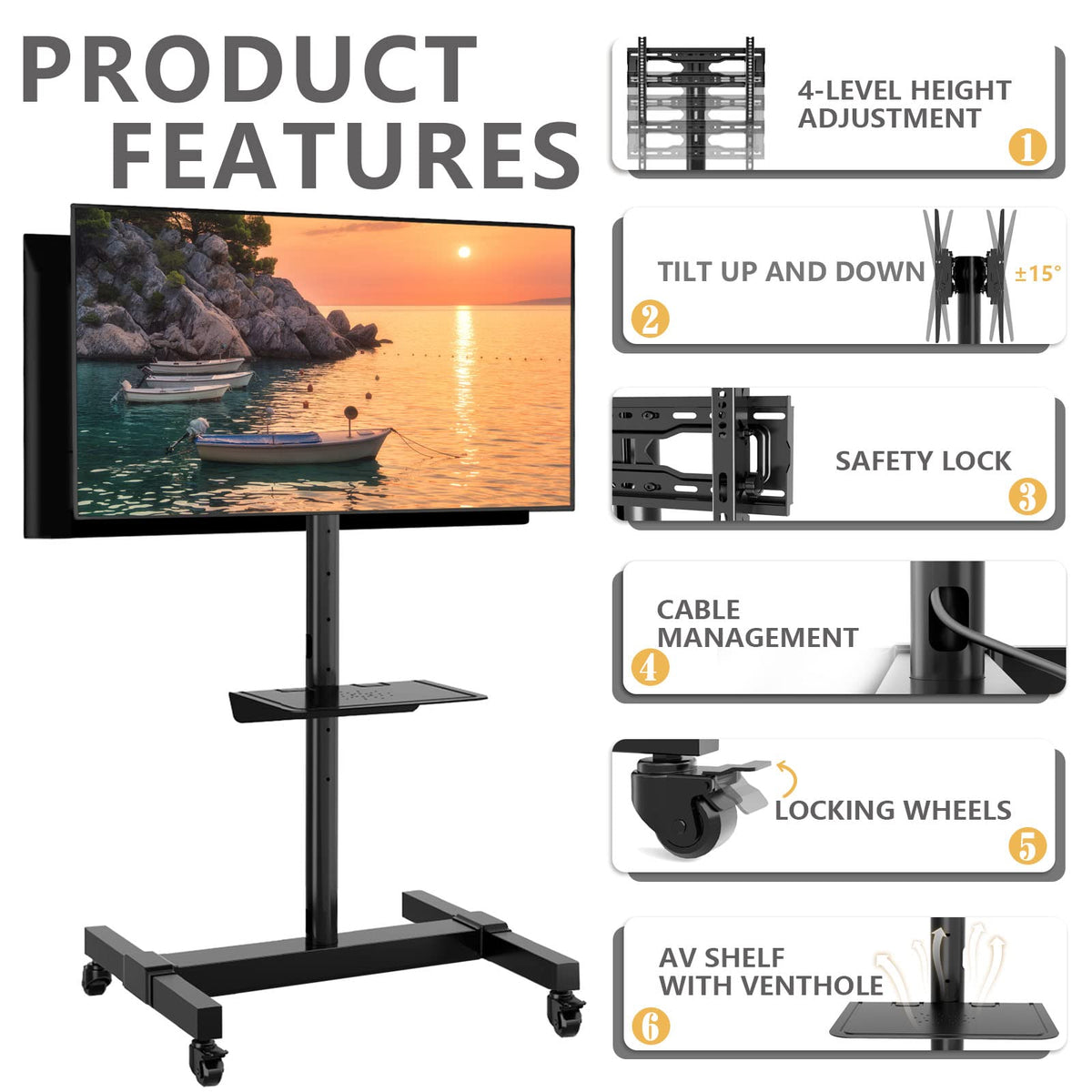 Mobile Dual TV Stand for Two 32-65 Inch Flat Panel Curved TV F419