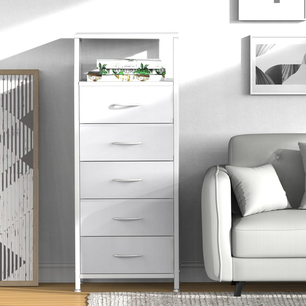 White 5 Drawer Fabric Dresser Y95056