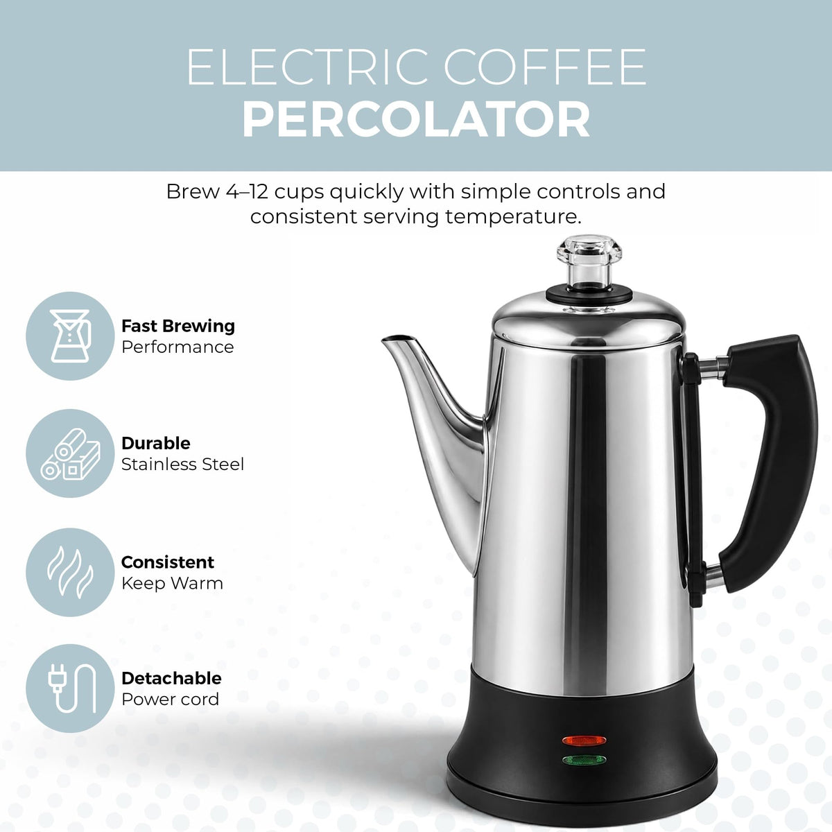 Electric 12 Cup Stainless Steel Coffee Percolator O6344