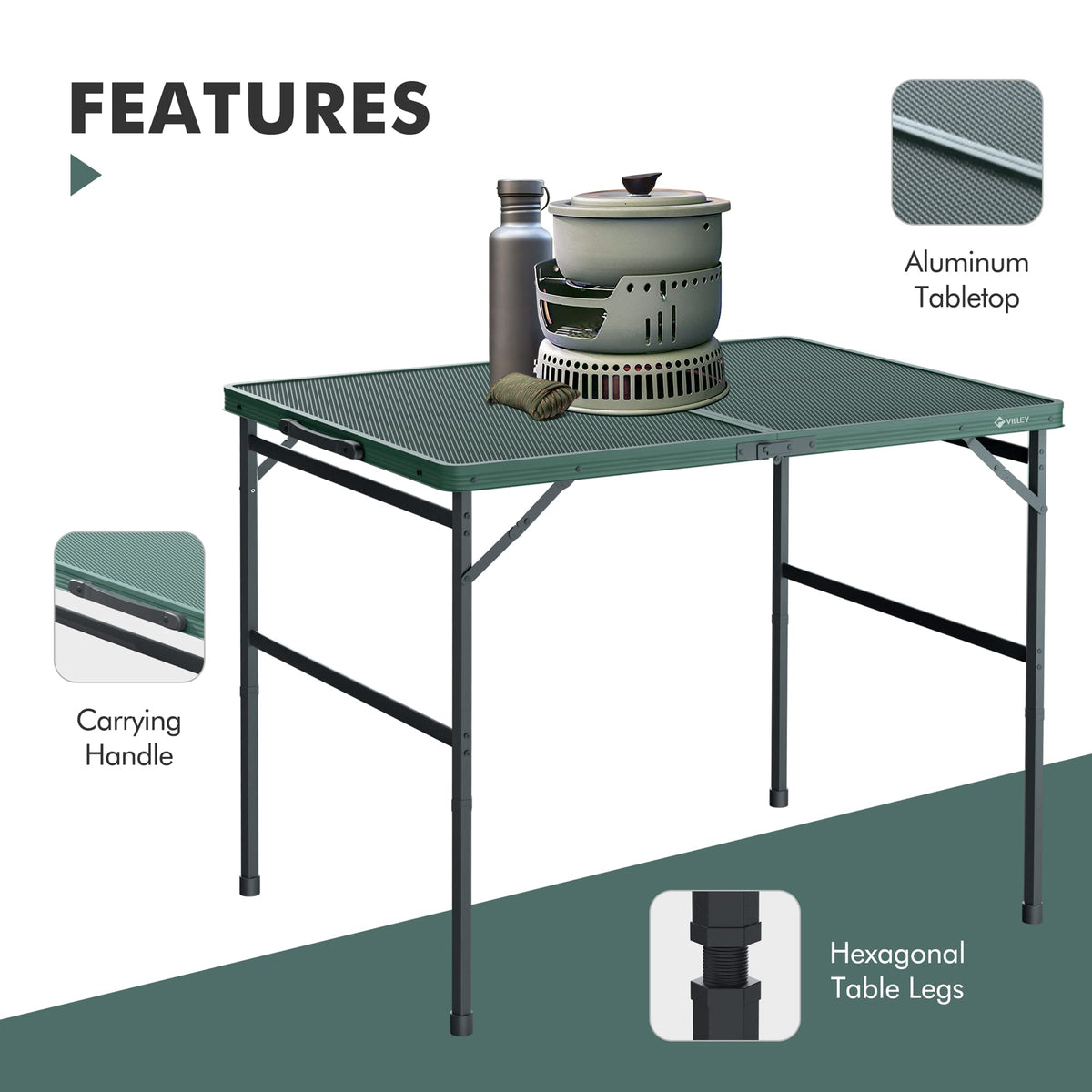3ft Folding Aluminum Camping Table with Adjustable Legs Y451823