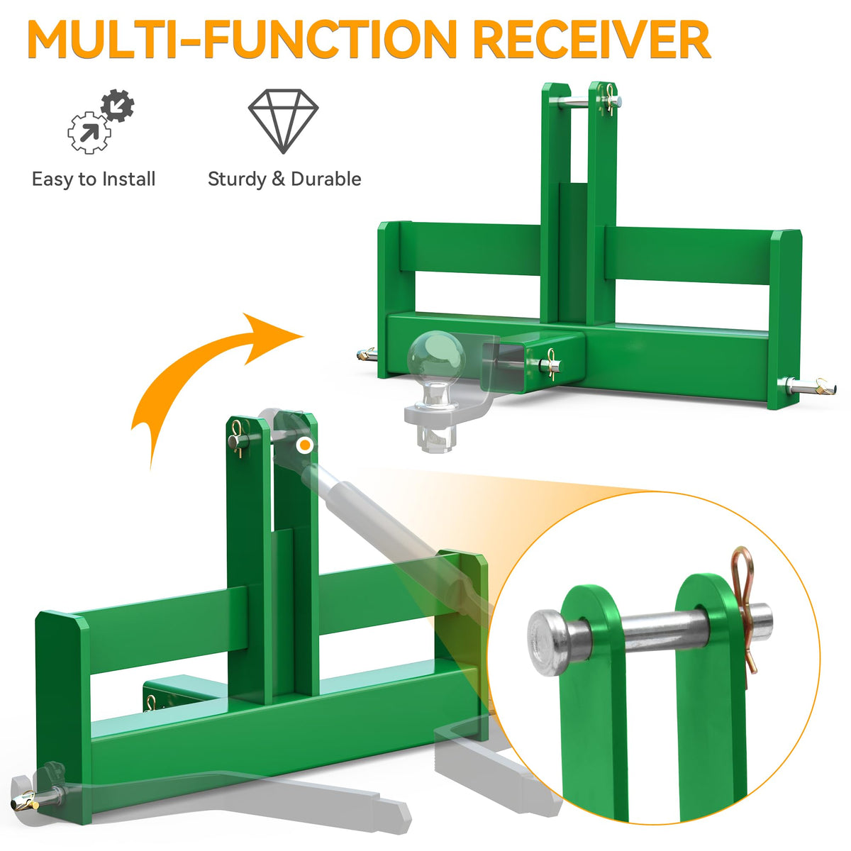 3 Point Hitch Receiver with Suitcase Weight Brackets Category 1 U50371