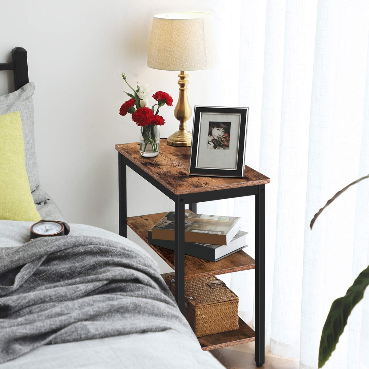 Rustic Brown and Black 3-Tier End Table C49306