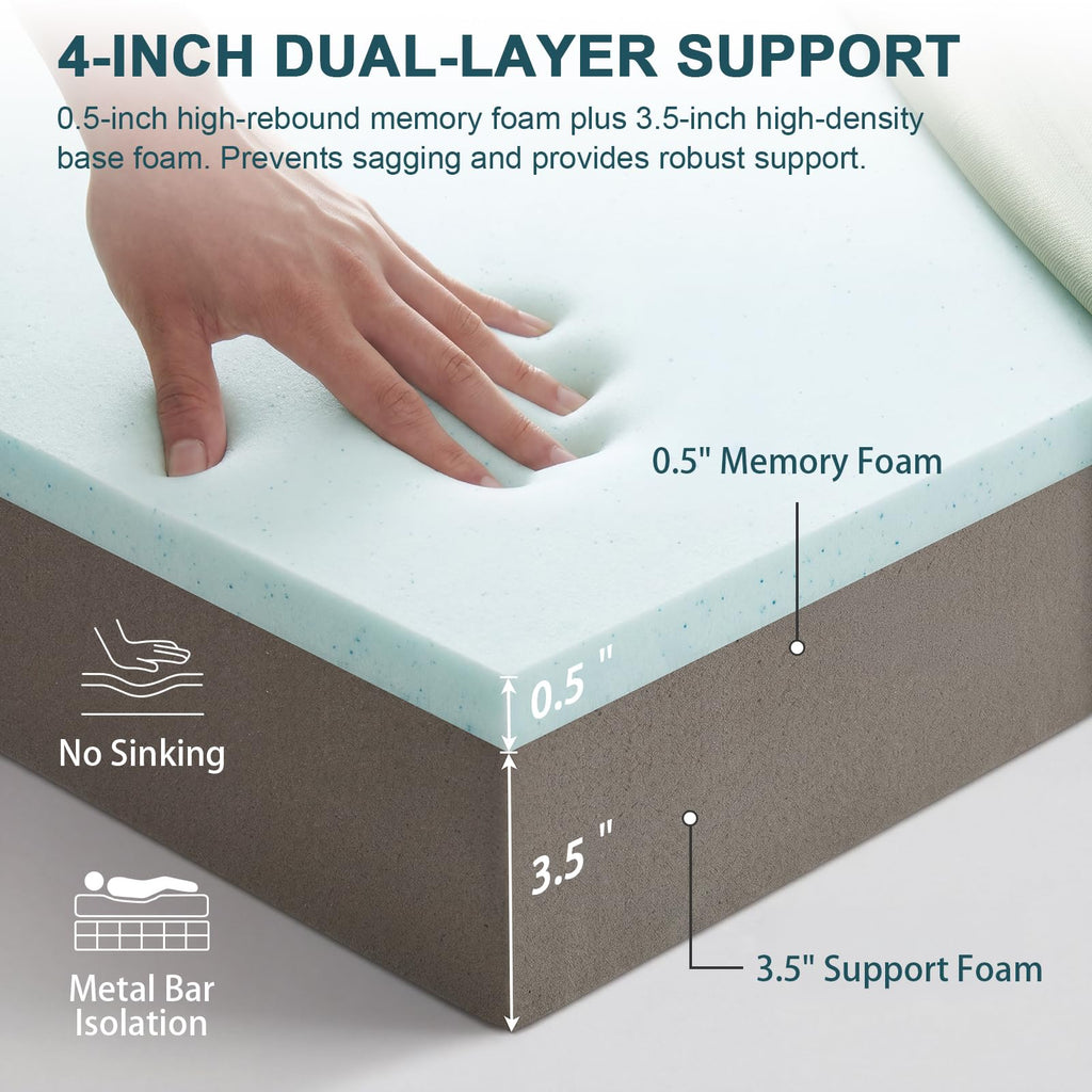 4 Inch Memory Foam Sofa Bed Mattress with Removable Washable Cover C4097