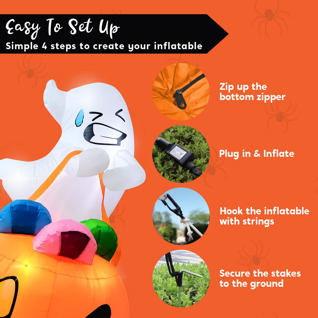 5 FT Halloween Inflatable Ghost with Build-in LEDs J478