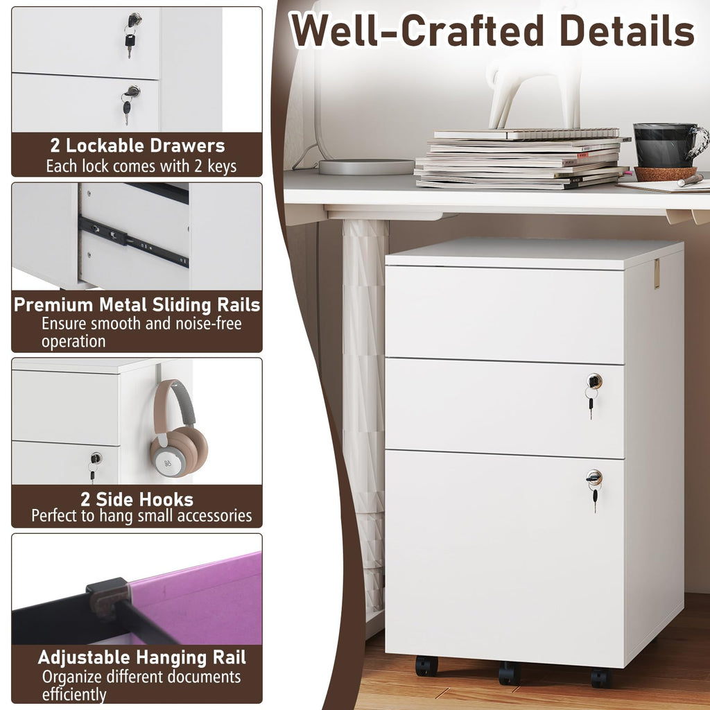 White 3 Drawer File Cabinet with Lock O18474