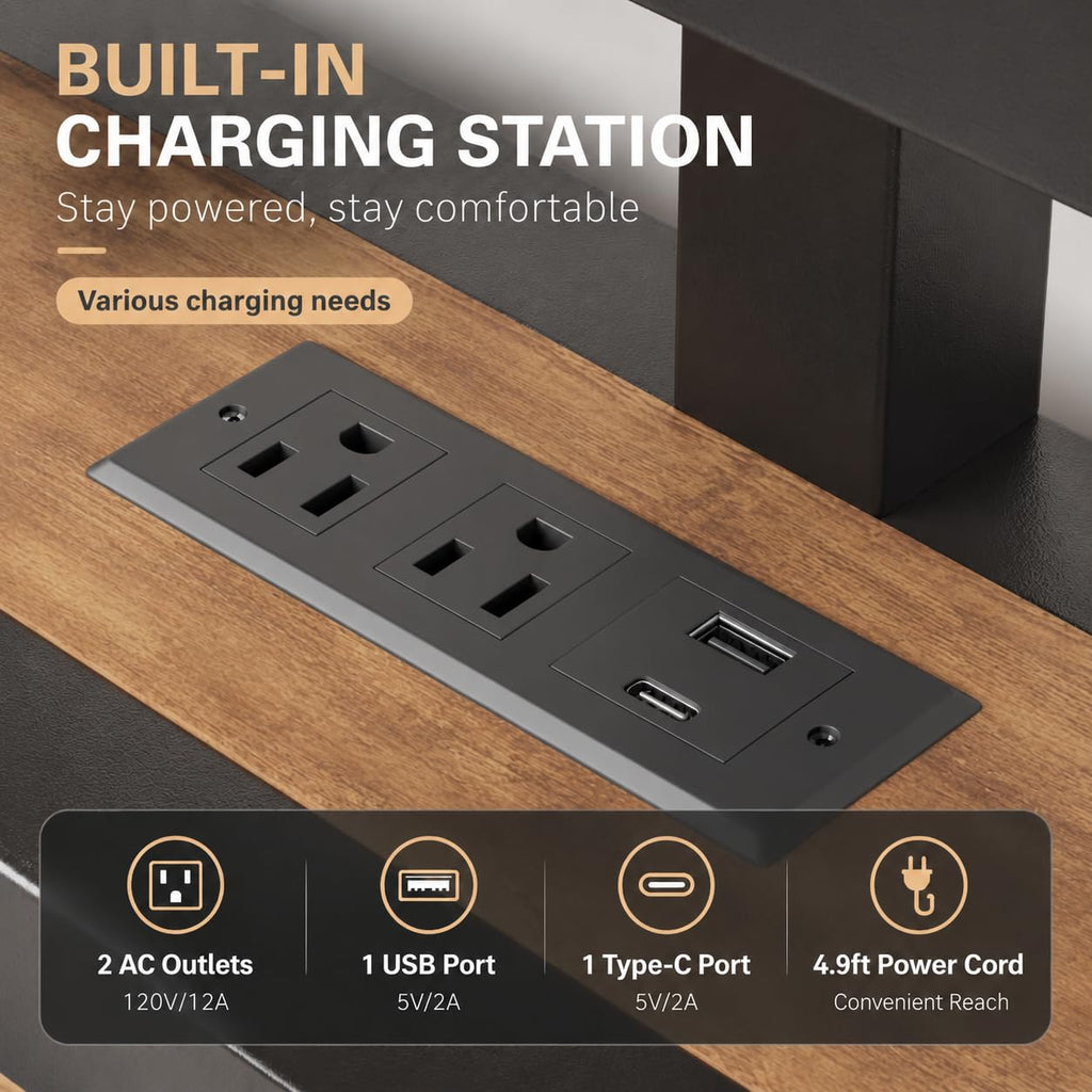 King Size Bed Frame with LED Light and Charging Station U425