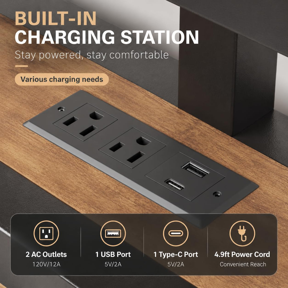 King Size Bed Frame with LED Light and Charging Station U425