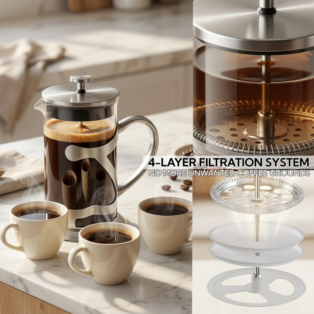 Stainless Steel French Press Coffee Maker 1L O522681