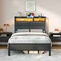 Twin Bed Frame with LED Lights and Charging Station J58636