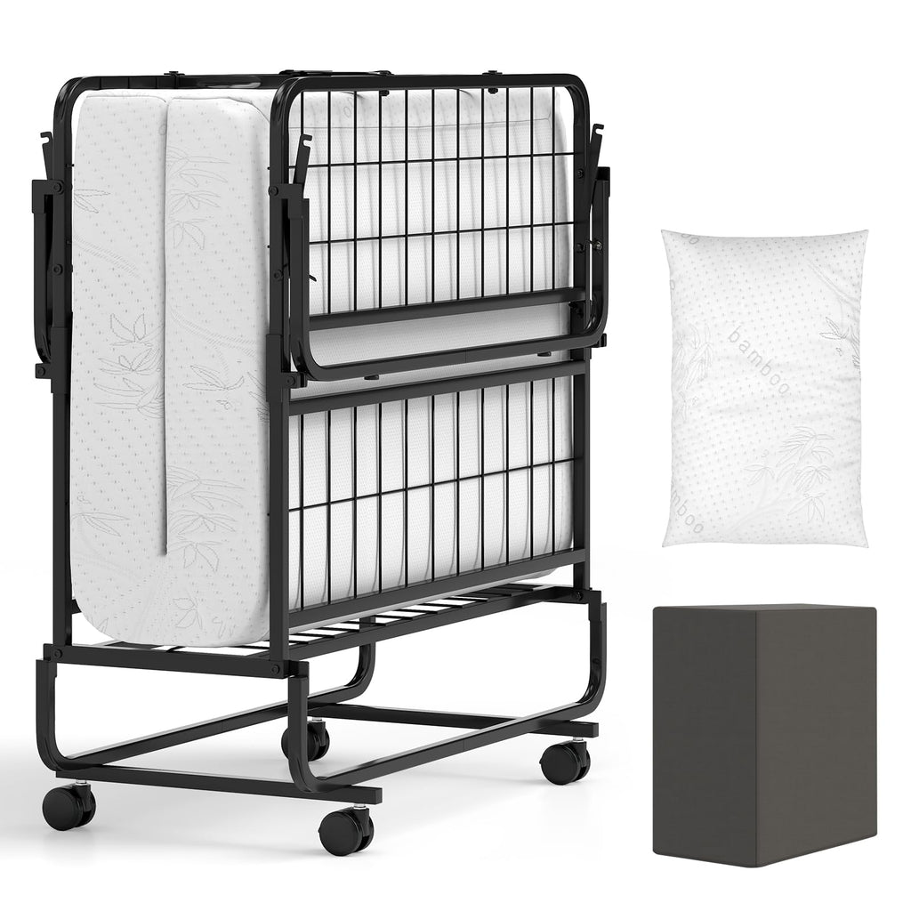 Twin Folding Bed with 5 Inch Mattress and Metal Frame W490