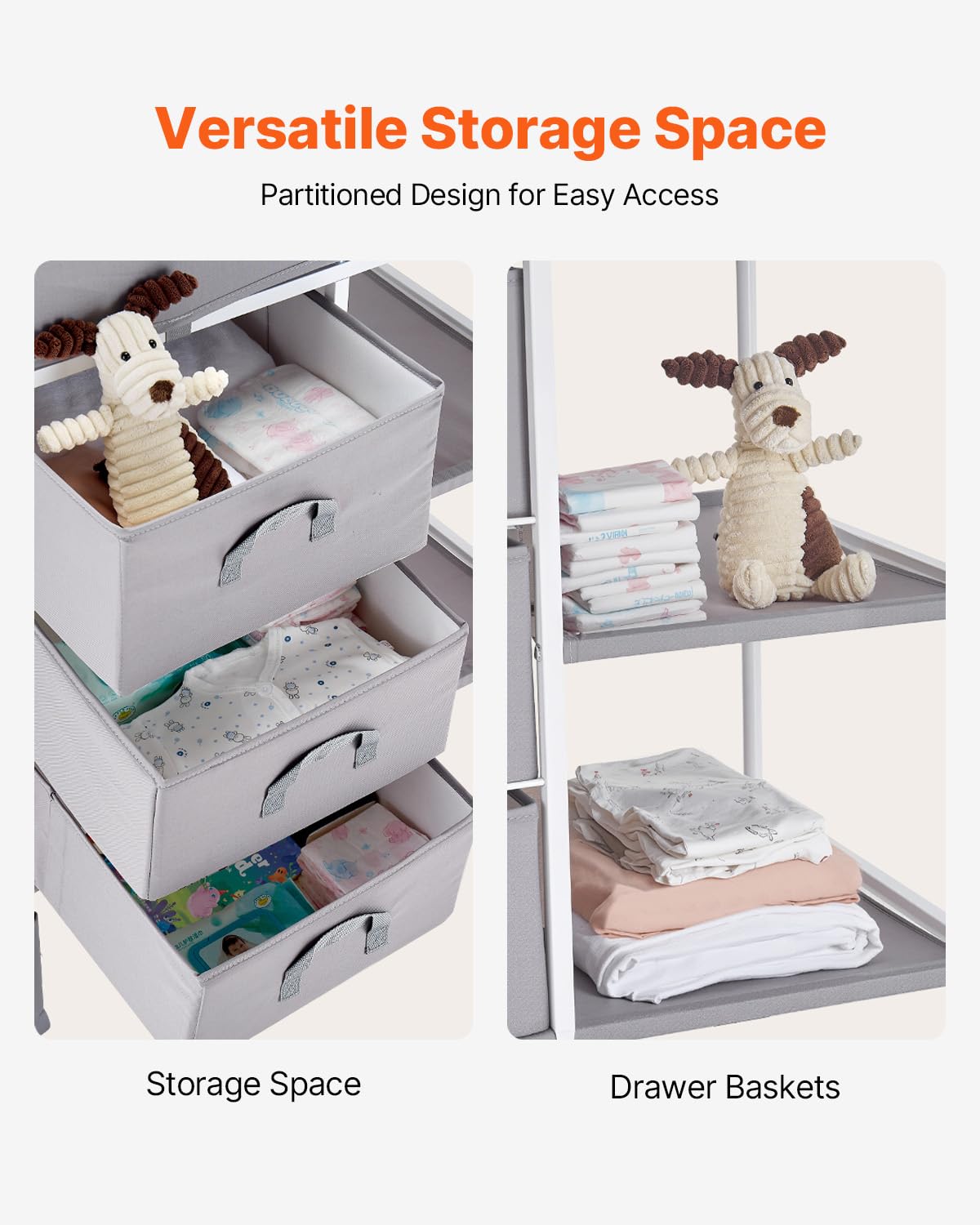 Adjustable Height Baby Changing Table with 3 Fabric Drawers L8837
