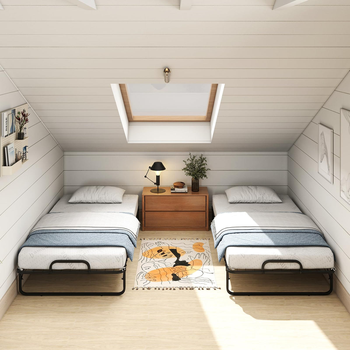 Twin Folding Bed with 5 Inch Mattress and Metal Frame W490