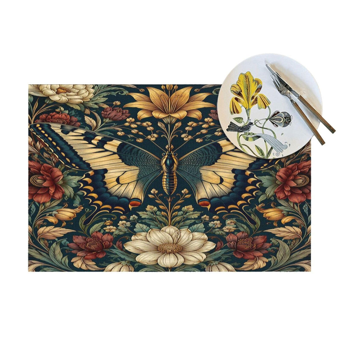 Vintage Butterfly Floral Woven Placemat 12X18 in T95223