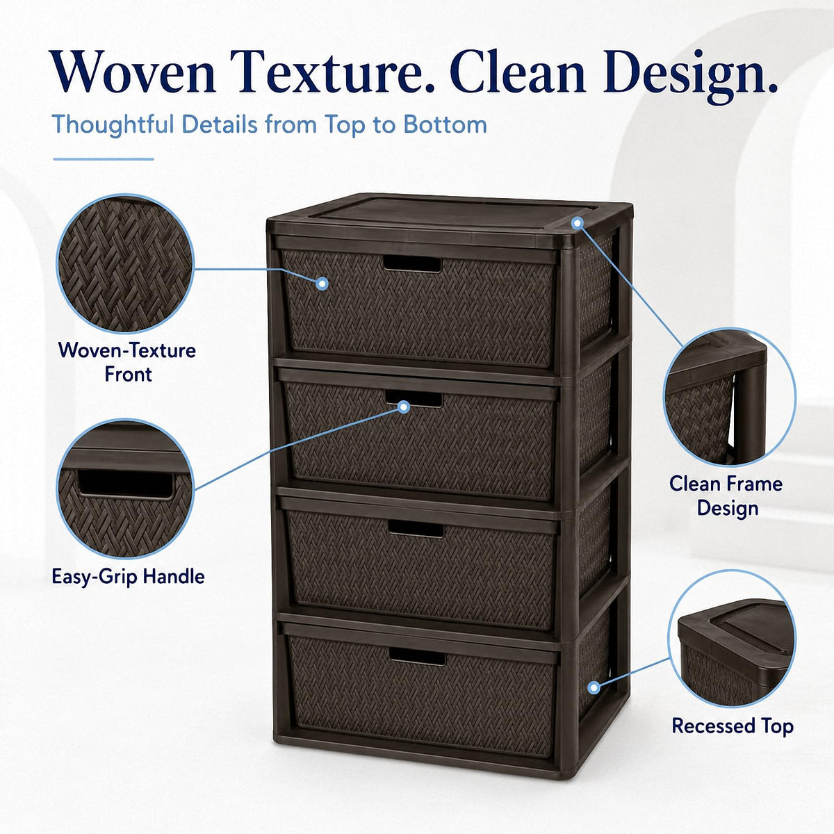 Wide 4-Drawer Storage Organizer Tower with Removable Bins U52853