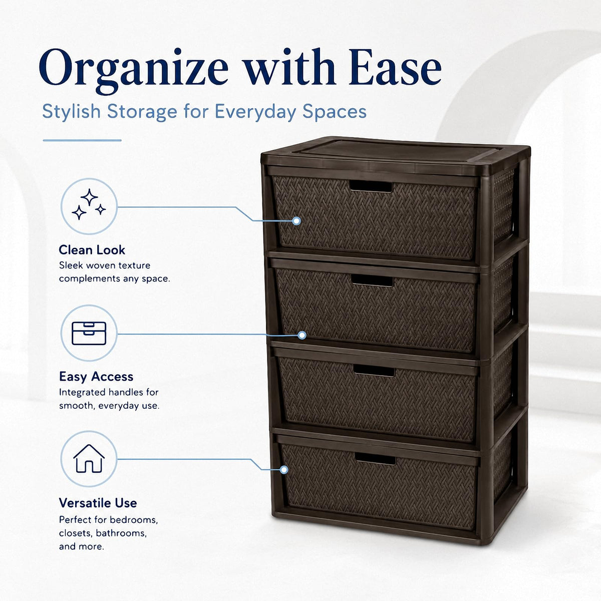 Wide 4-Drawer Storage Organizer Tower with Removable Bins U52853