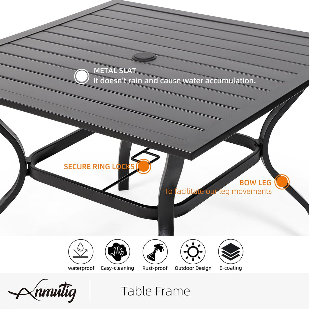 5 Piece Outdoor Dining Set with Grey Stackable Chairs and Square Table Q46472