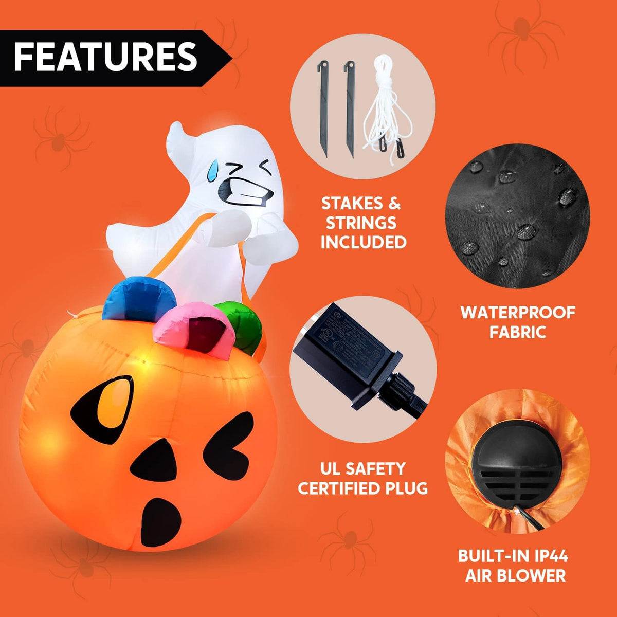 5 FT Halloween Inflatable Ghost with Build-in LEDs J478