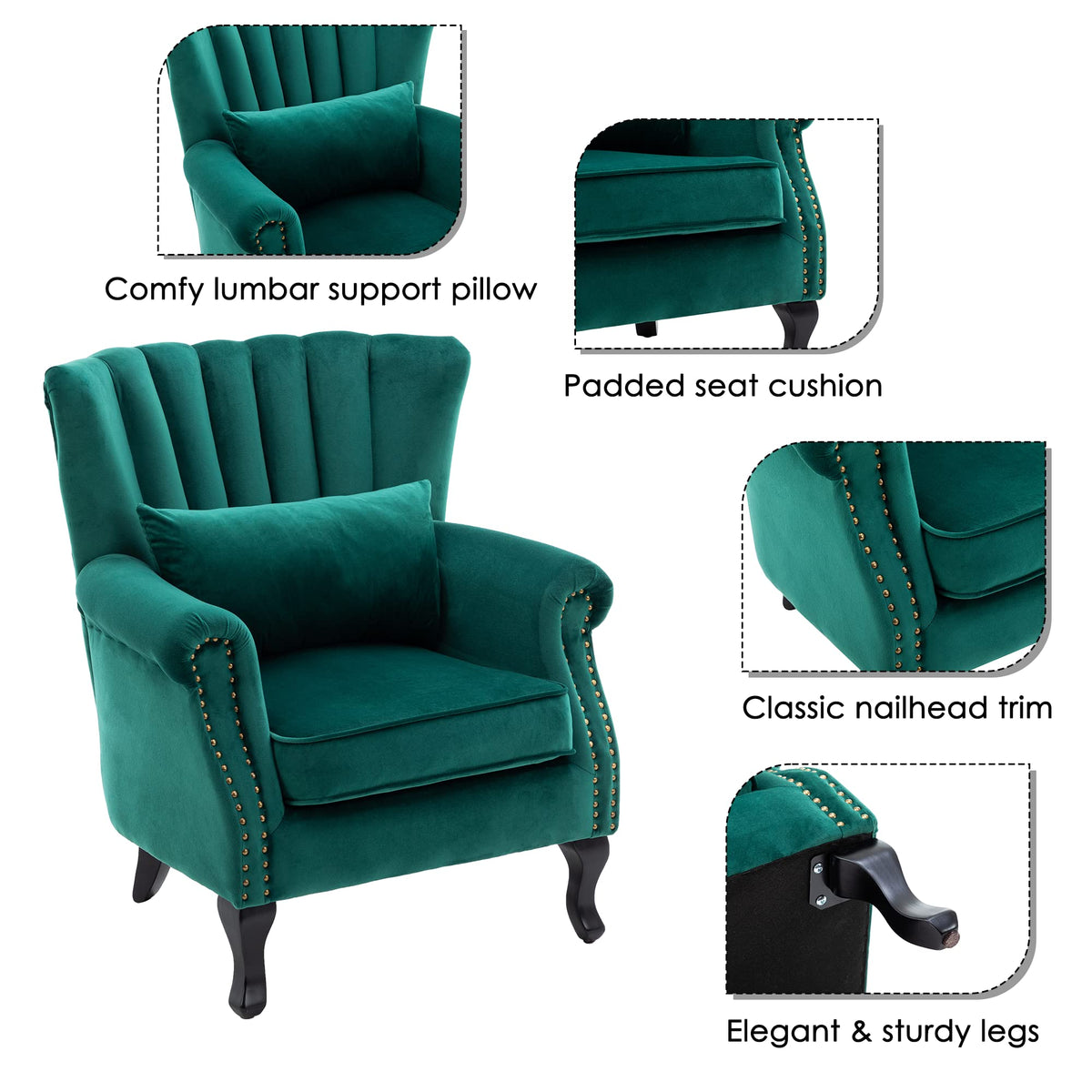 Velvet Green Accent Chairs Set of 2 M276815