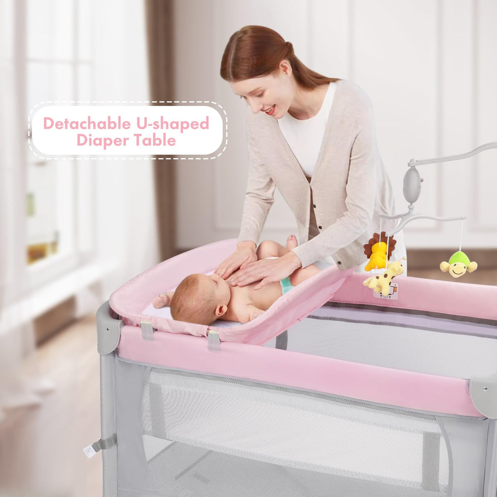 5-in-1 Pink Baby Bassinet Bedside Crib G72325