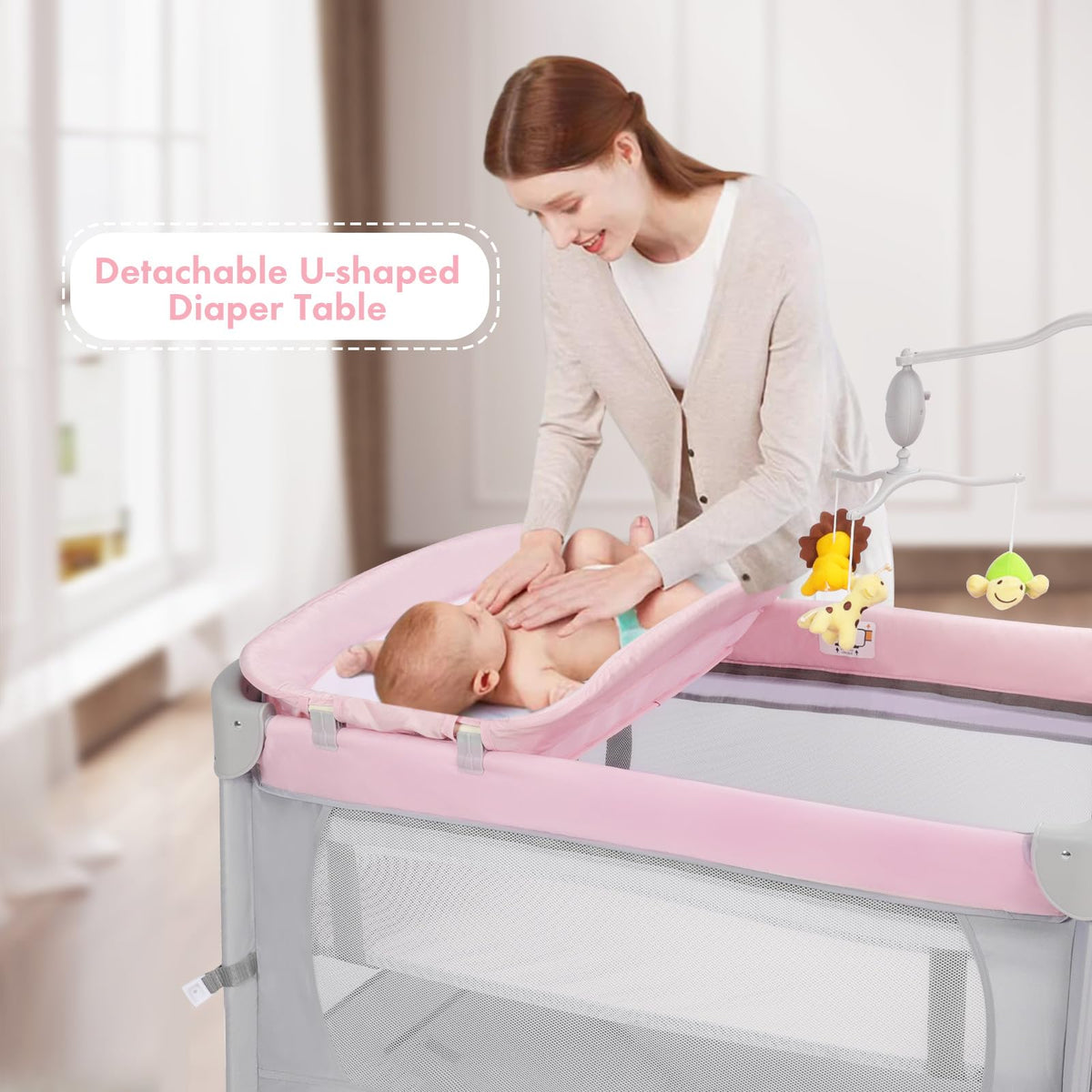 5-in-1 Pink Baby Bassinet Bedside Crib G72325