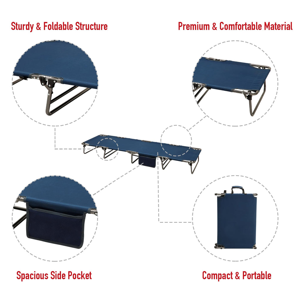Portable Folding Camping Cot with Pillow Blue 2PC M2766
