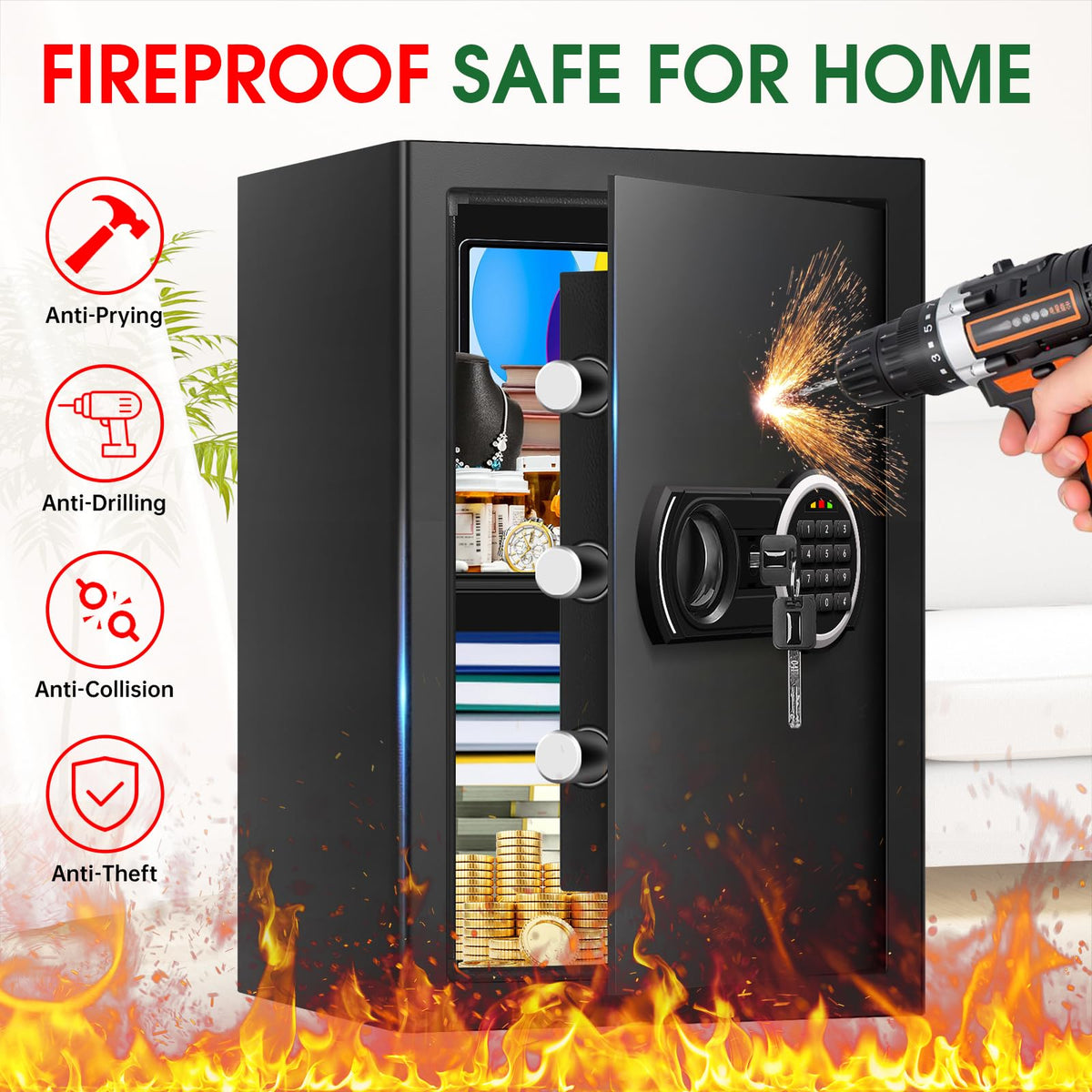 3.3 Cuft Water and Fireproof Safe with Digital Keypad & Key Lock R762669