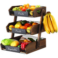 3 Tier Wooden Fruit Basket with Banana Hangers J97691