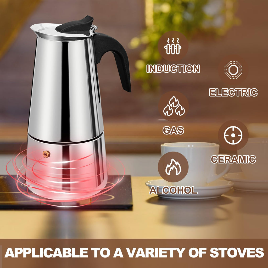 12 Cup Stainless Steel Stovetop Espresso Moka Pot 600ml J437554