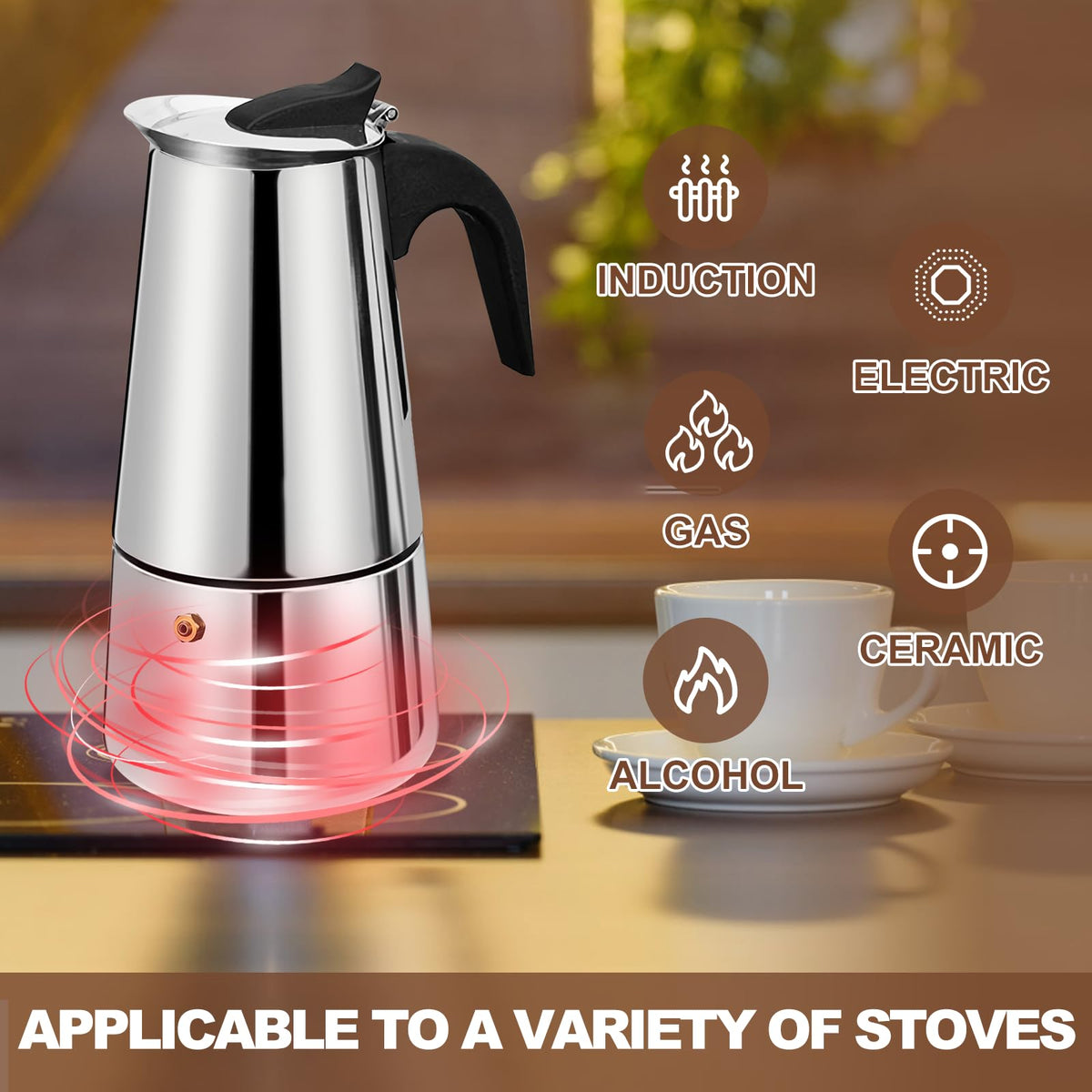 12 Cup Stainless Steel Stovetop Espresso Moka Pot 600ml J437554