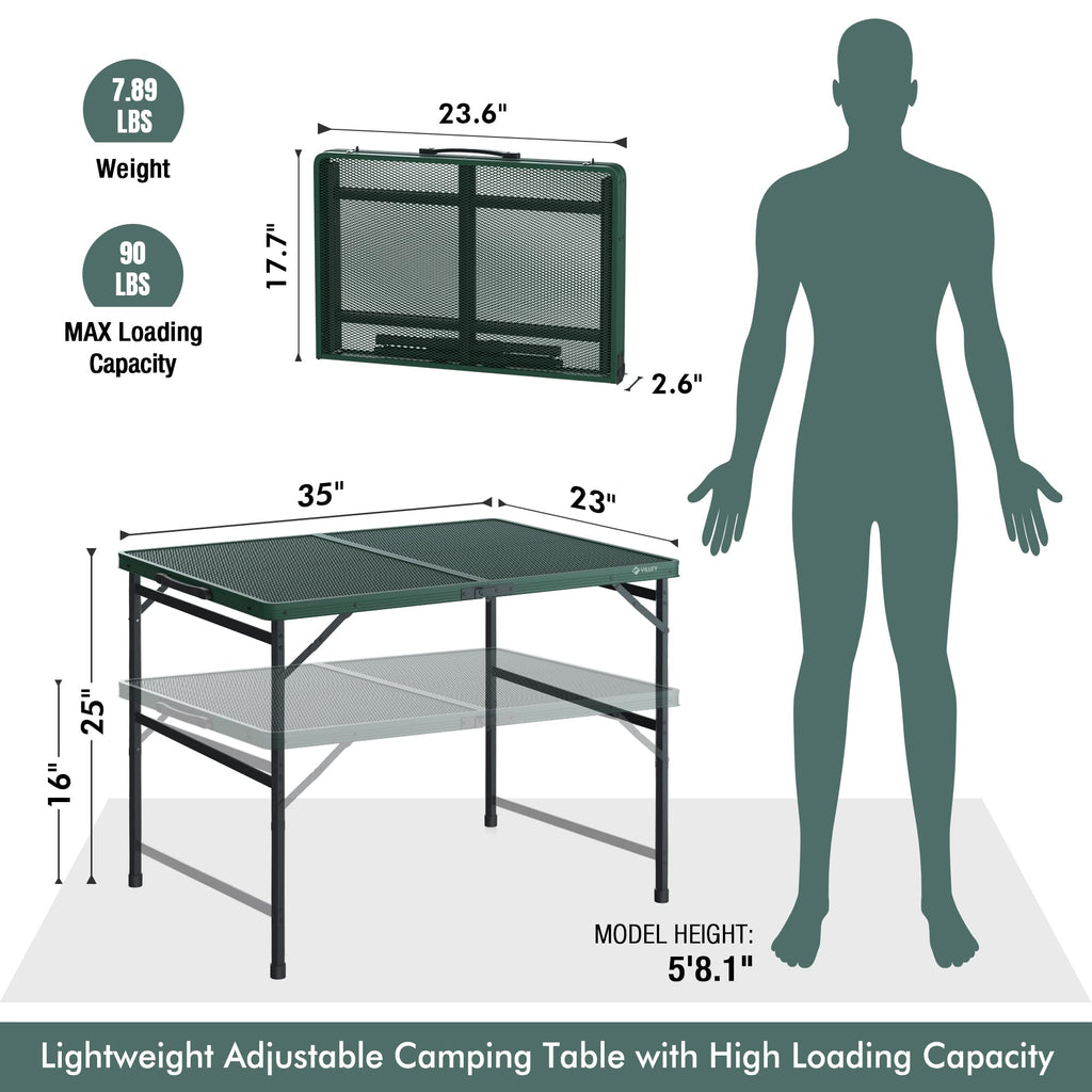 3ft Folding Aluminum Camping Table with Adjustable Legs Y451823