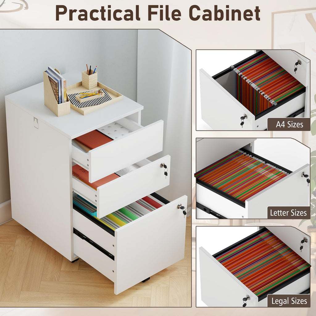 White 3 Drawer File Cabinet with Lock O18474