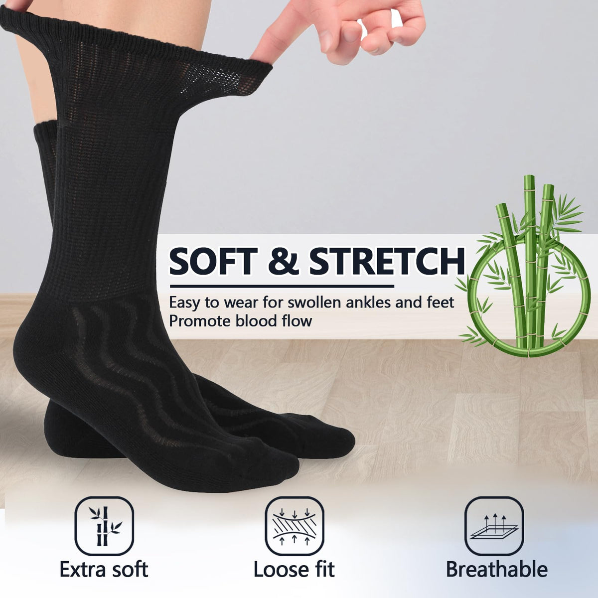 Bamboo Viscose Non-Binding Moisture Wicking Crew Socks With Seamless Toe G627730