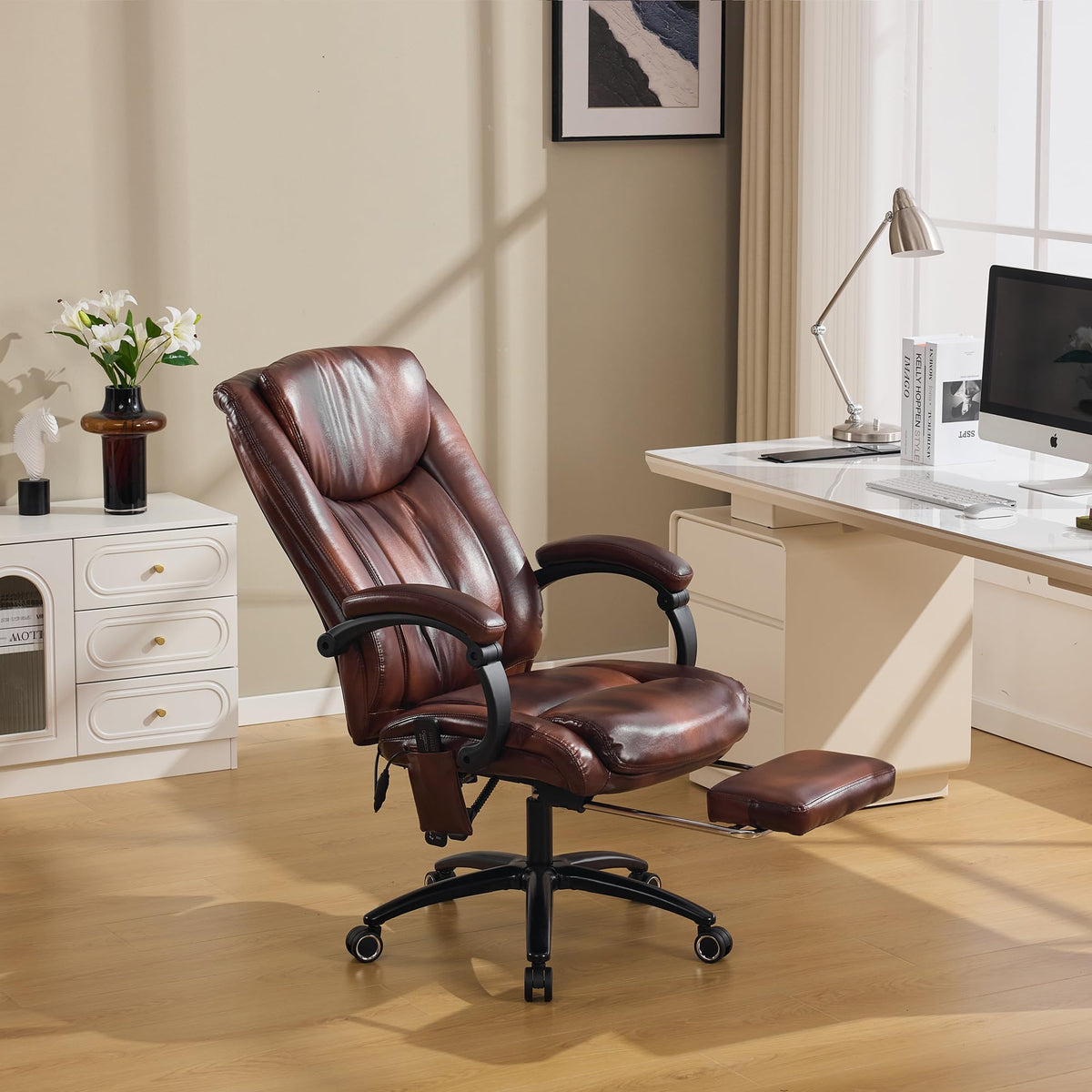 Brown PU Leather Heated Massage Executive Chair H65097