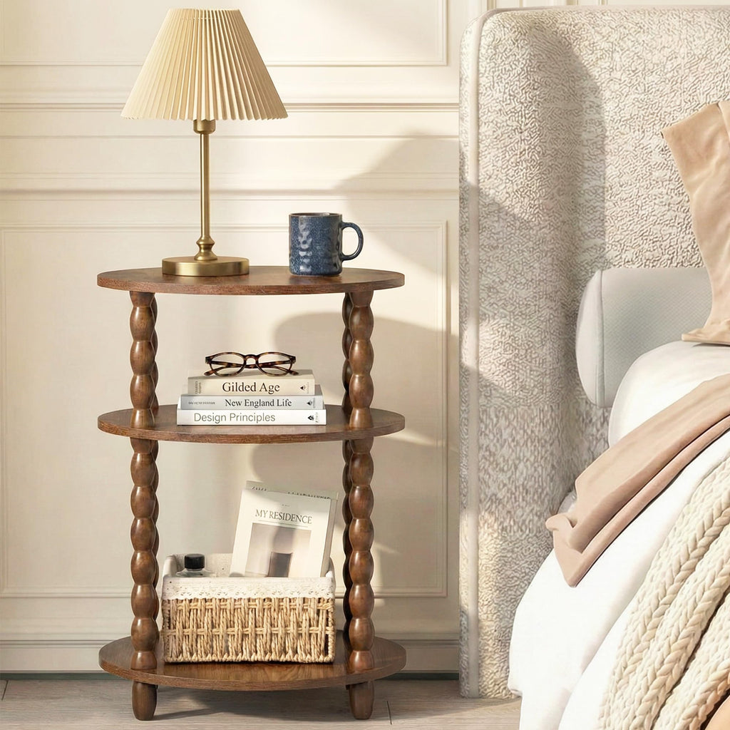 3-Tier Oval Side Table with Solid Wood Spindle Legs W820