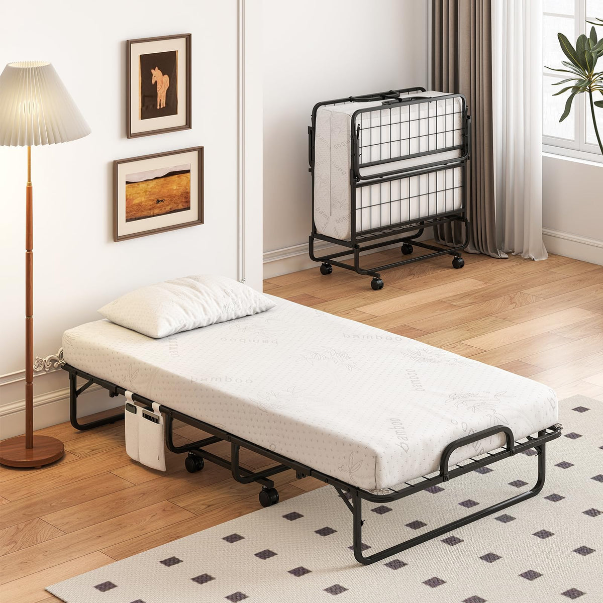 Twin Folding Bed with 5 Inch Mattress and Metal Frame W490