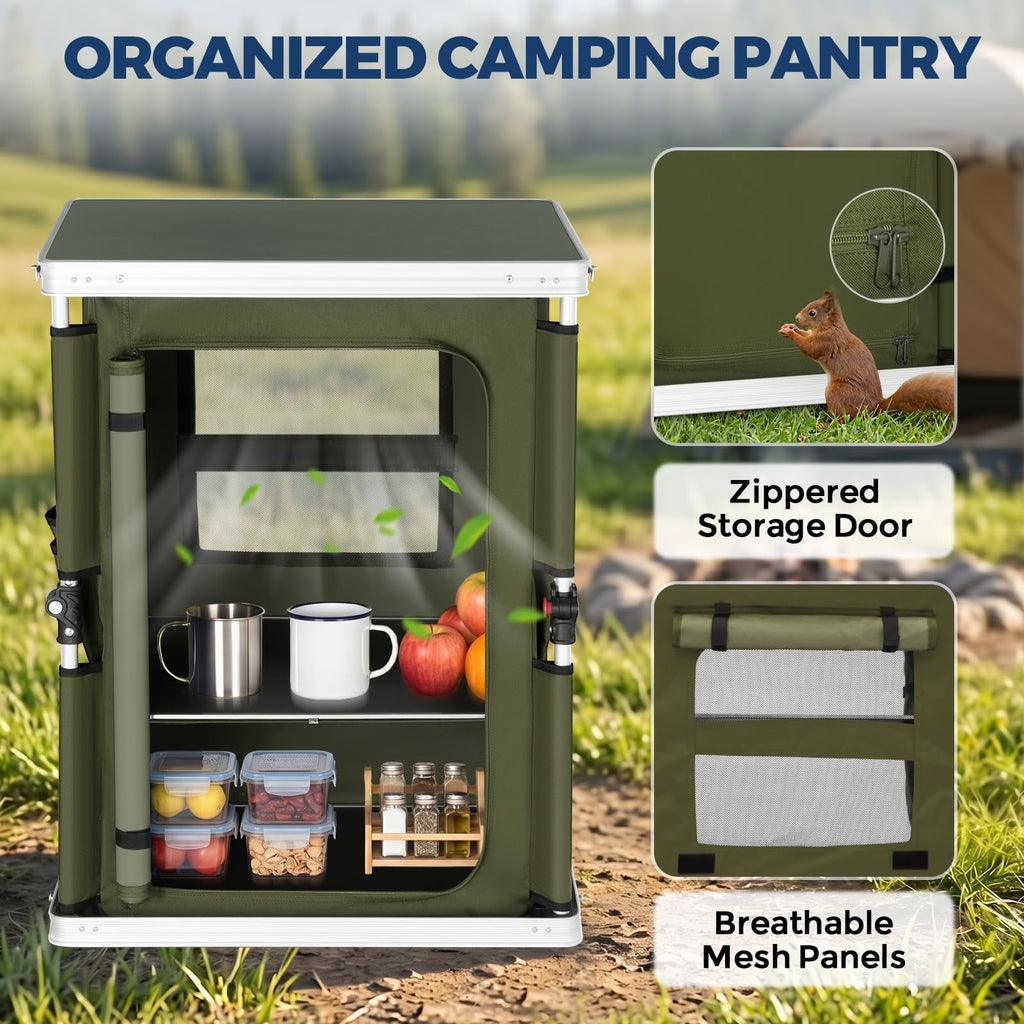 Green Portable Aluminum Folding Camping Table with Storage Organizer K38351