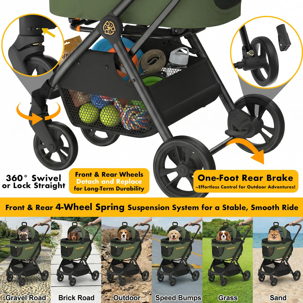 Foldable Pet Stroller with Detachable Carrier G18392