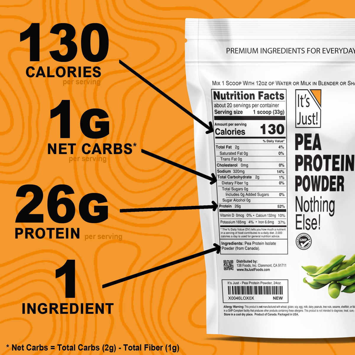 100% Pea Protein Vegan Gluten Free 5 Pound Unflavored L135661