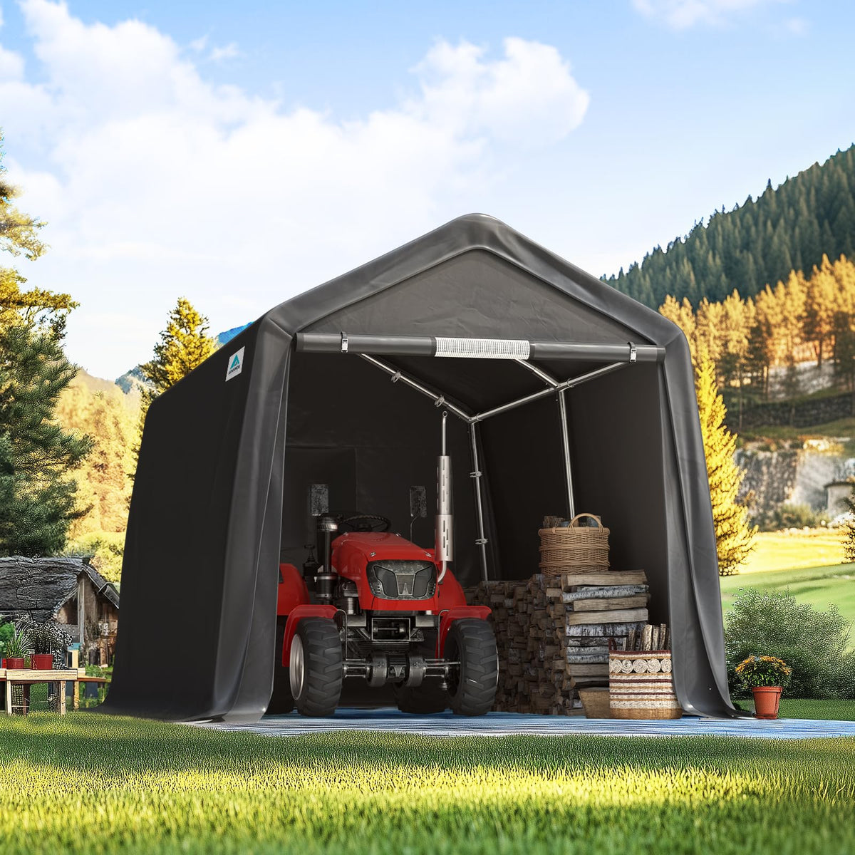8x14 ft Steel Portable Garage Shelter with 2 Roll up Doors U679