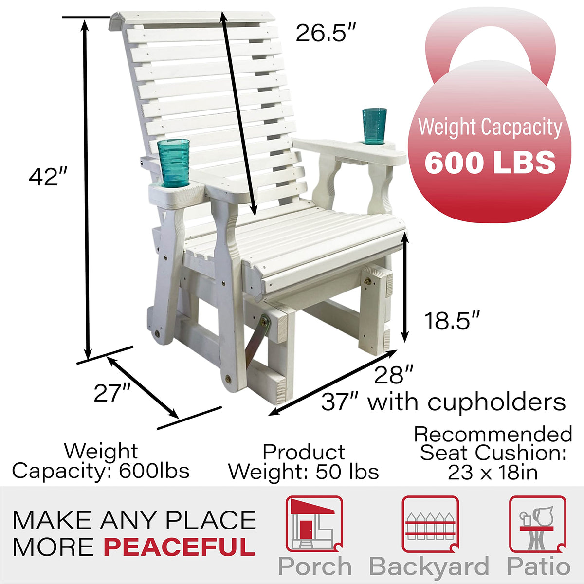 Heavy Duty 600 Lb High Back Glider Chair with Cupholders C8796