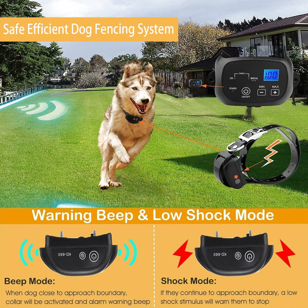 Electric Dog Fence, Aboveground Underground Pet Containment System, Covers up to 3/4 Acre, Waterproof Rechargeable Training Collar, Shock Tone Correction C837
