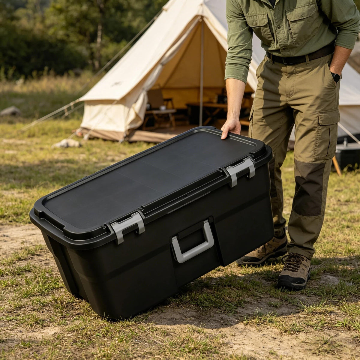22 Gallon Black Wheeled Plastic Storage Trunk P403798