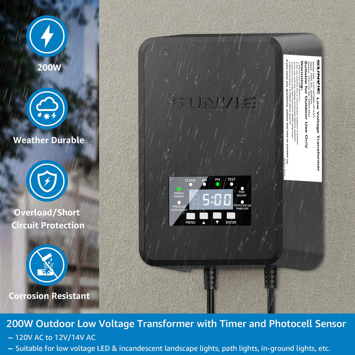 200W Landscape Lighting Transformer with Timer and Photocell Sensor Q41674