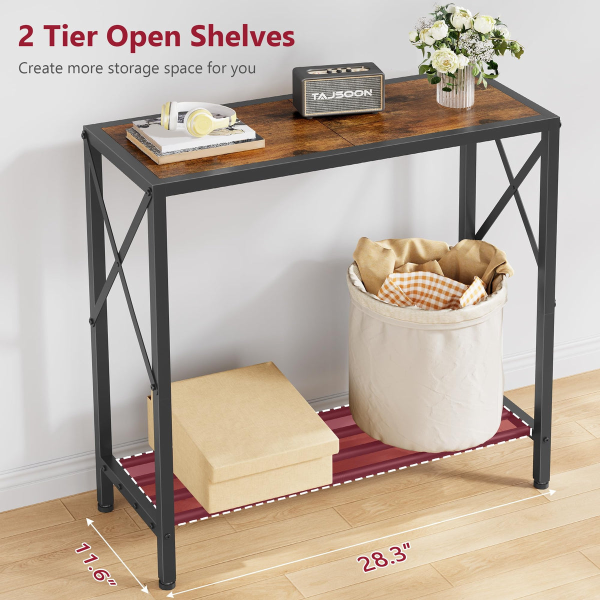 Console Table 2 Tier Narrow Rustic Brown S120